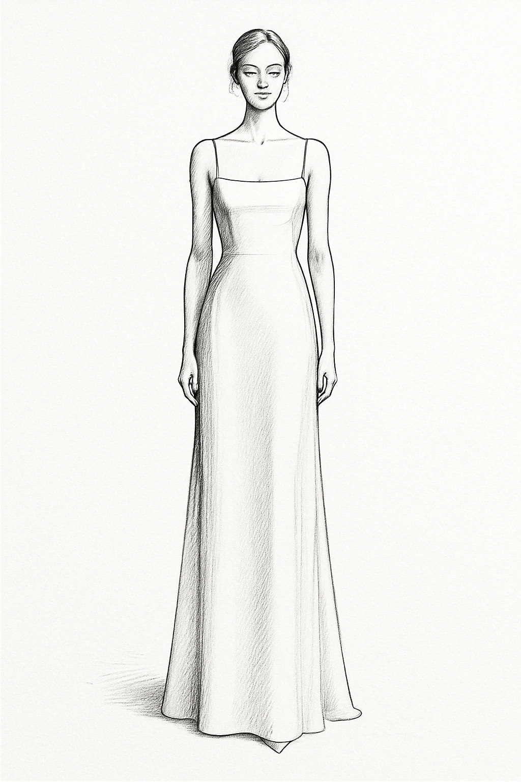Light bridal gown with minimalist silhouette